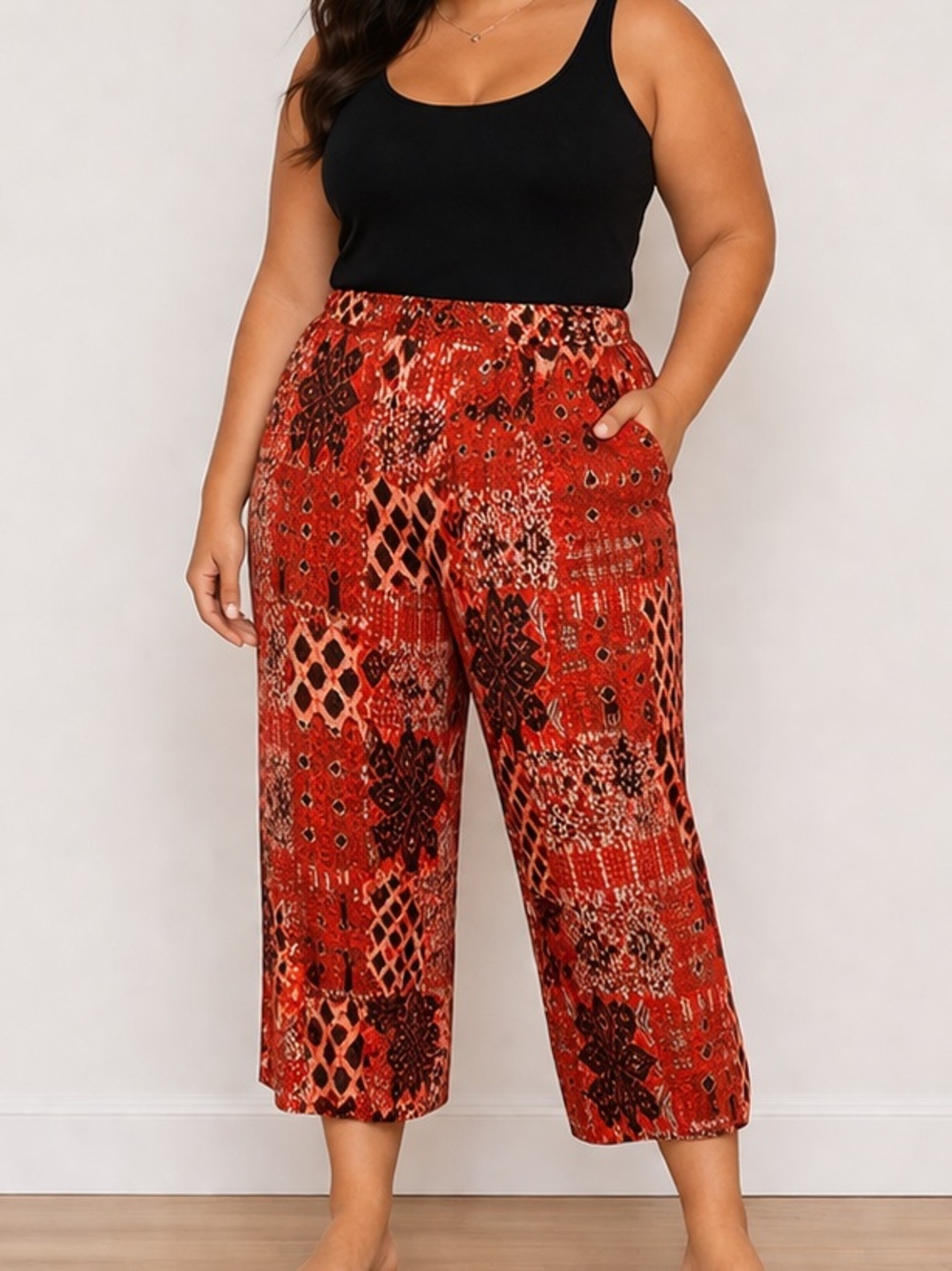 Women’s Red Printed Elastic Waist Pants XXL